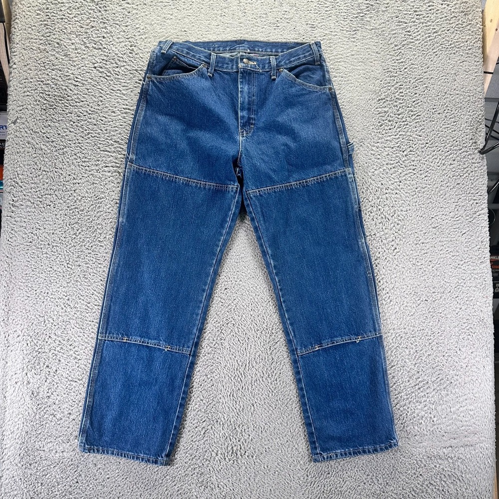 Dickies Jeans Mens 34x32 Blue Cotton Denim Straight Carpenter Workwear Utility